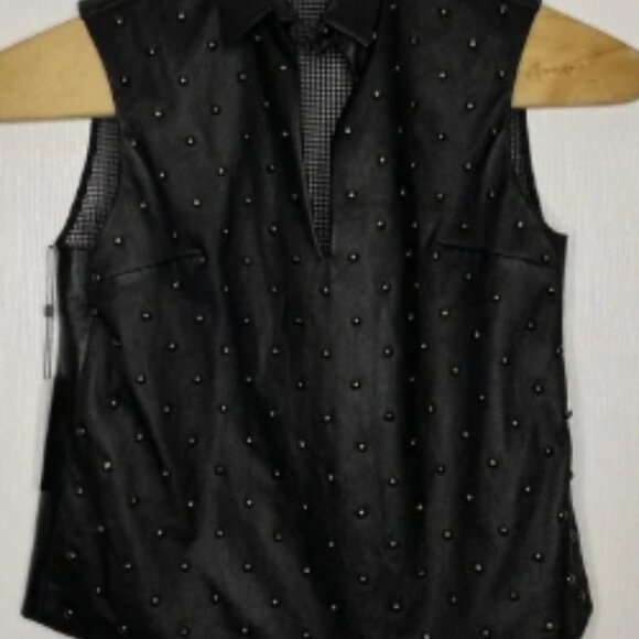 Kimora Lee Simmons Women's Studded Sleeveless Collared Shirt Black 10 New‎ - Picture 1 of 5